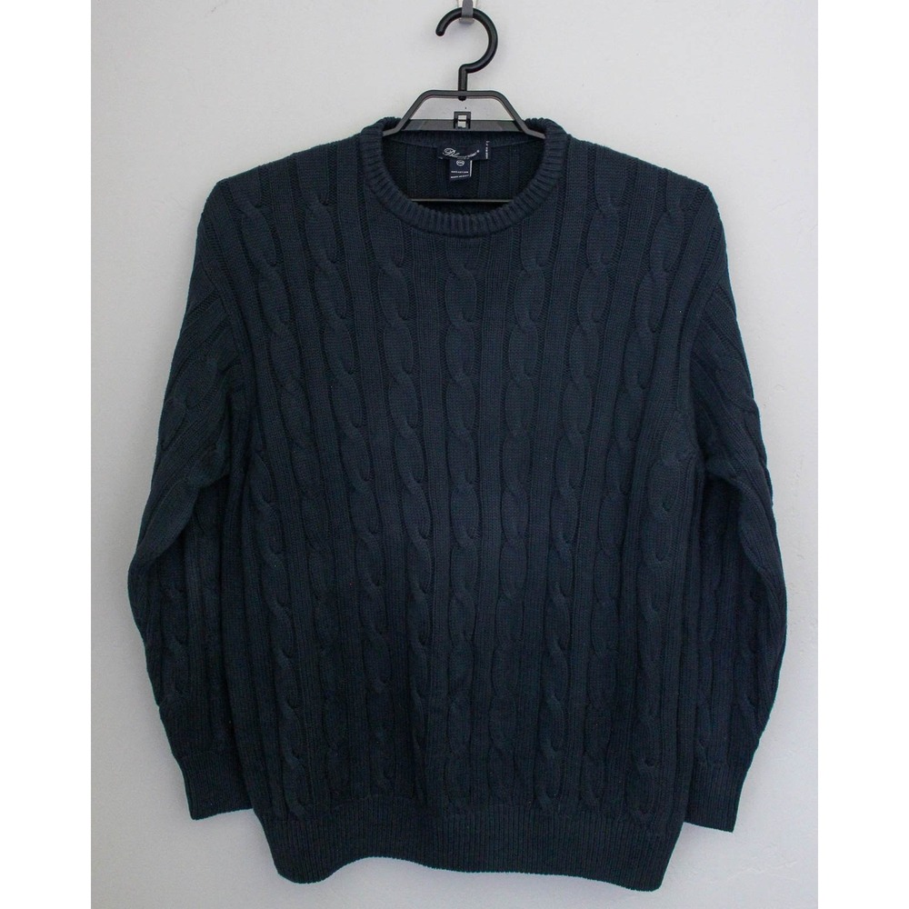 Blumarine Uomo Cable Knit Sweater Mens XXL Navy Blue 100% Cotton Made in Italy